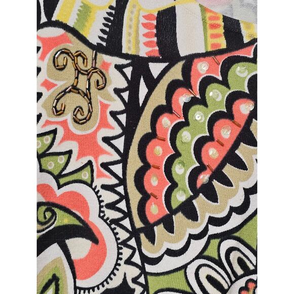 R.Q.T. Women's Retro Floral Sequined Sweater 3/4 Sleeves Lightweight Artsy Y2K - Picture 4 of 9